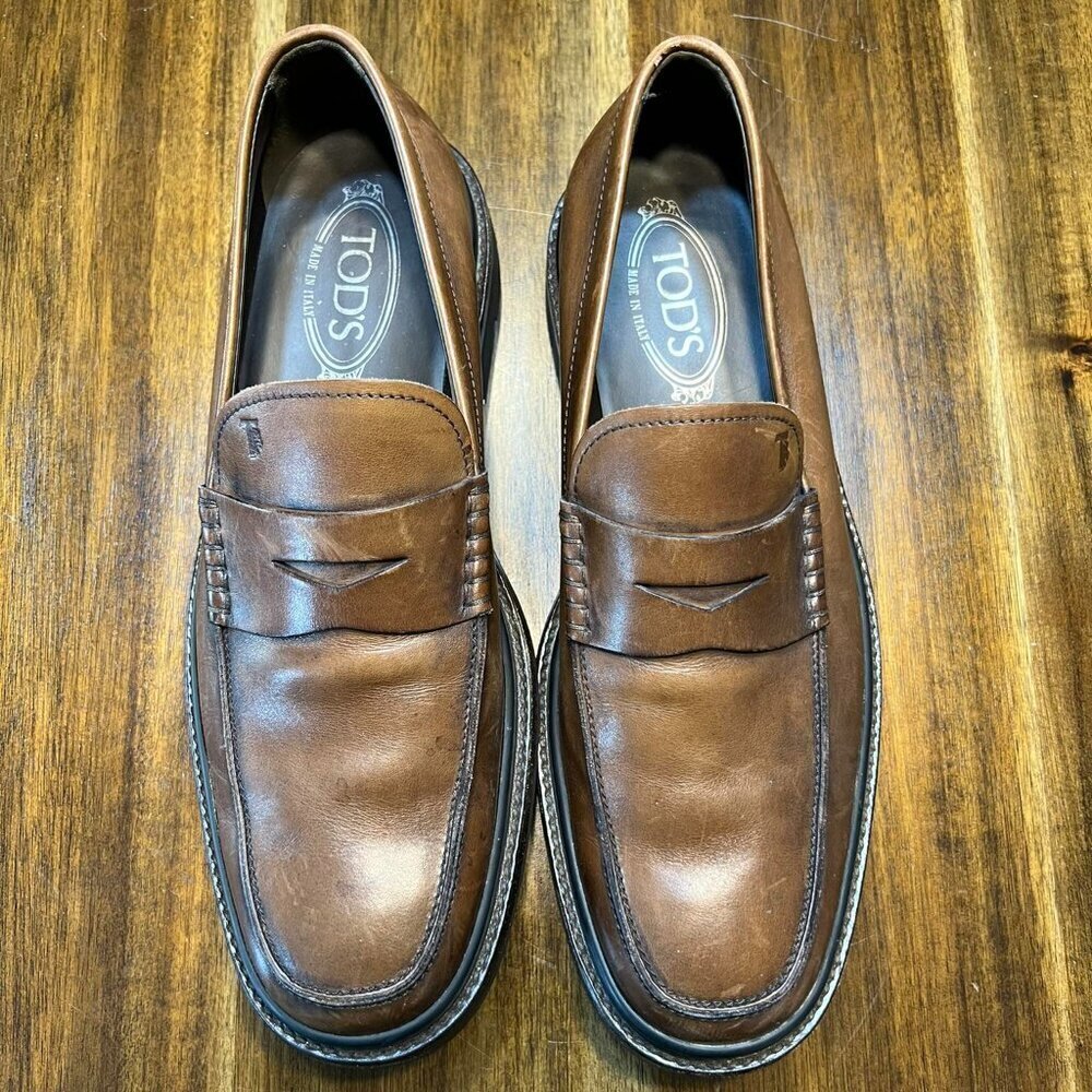 Tod's Made In Italy Brown Leather Penny Loafer Slip On Size 7 Man